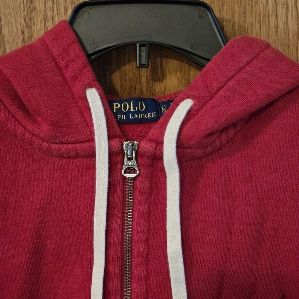 Y2K Polo Ralph Lauren Double Knit Red Full Zip Hoodie Mens Pony Logo Sweatshirt - Picture 3 of 14